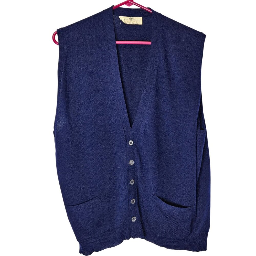 Braemar Vintage 50s 60s Navy Blue 100% Pure Cashmere‎ Button Vest Pockets M